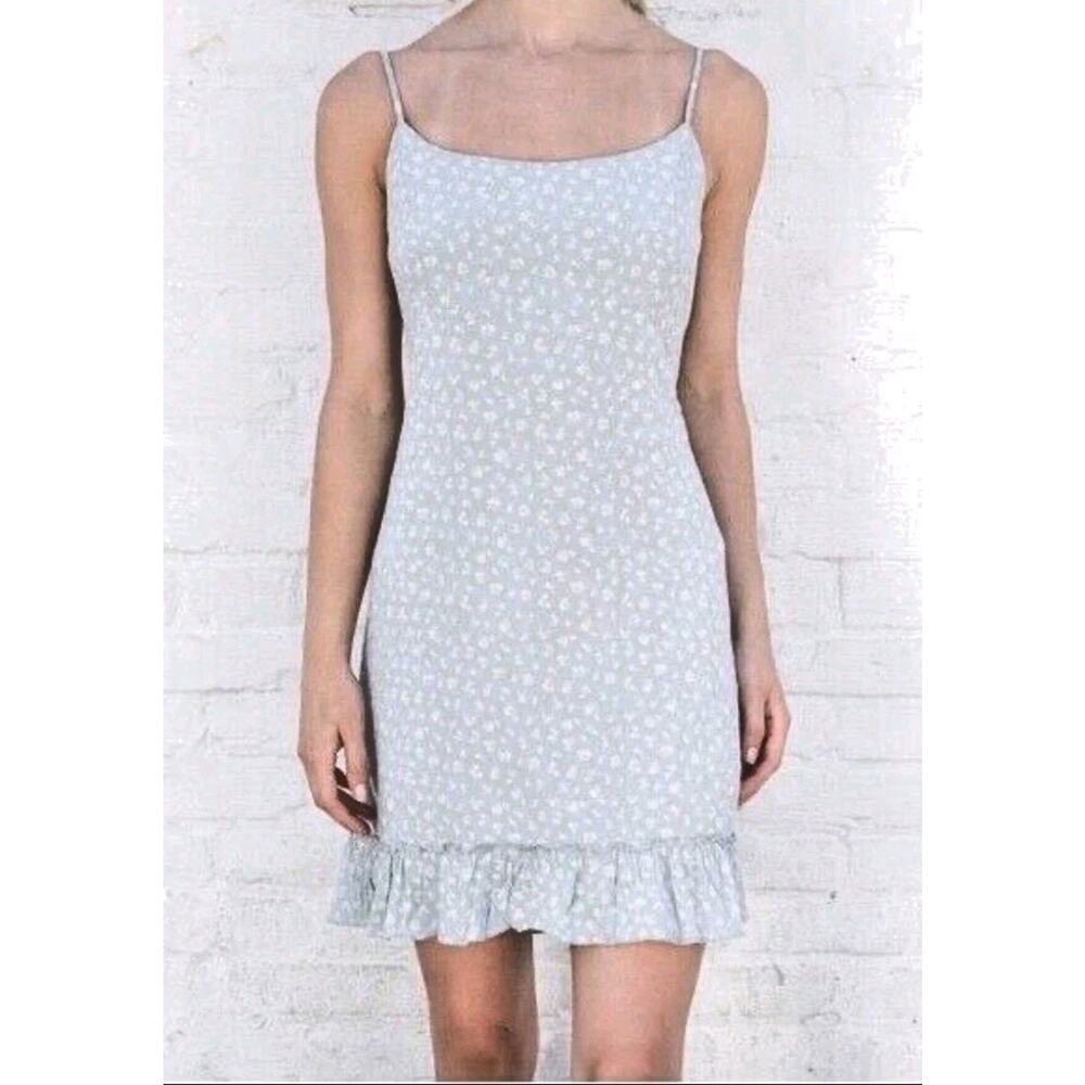 Brandy Melville Colleen Dress Blue Floral Ruffle Hem Tie Back One Size C35-57 - Picture 1 of 10